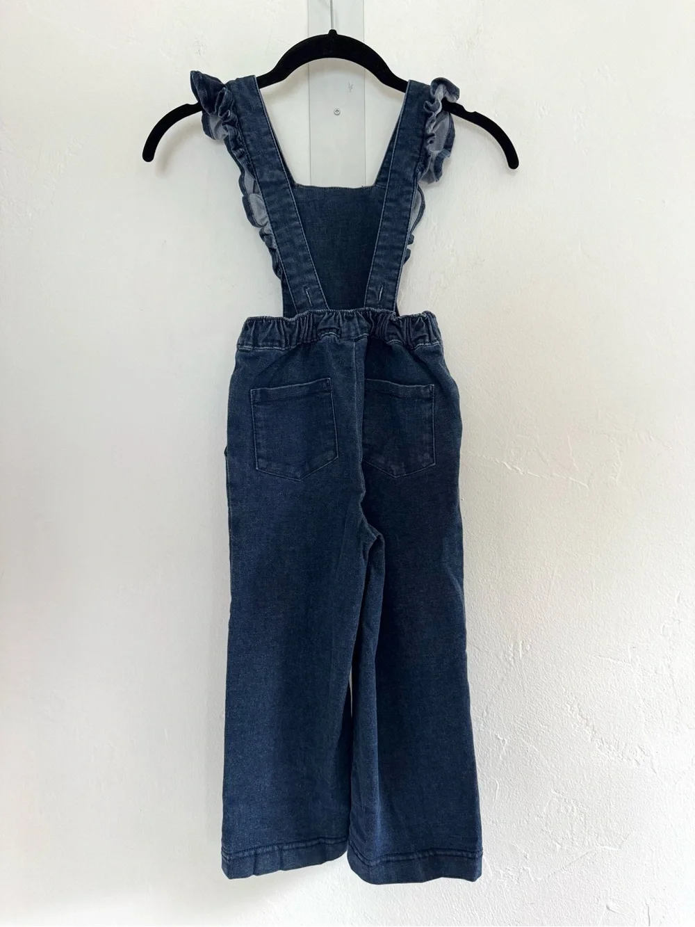 Hanna Andersson Ruffle Jumpsuit In Stretch Denim Blue Cotton